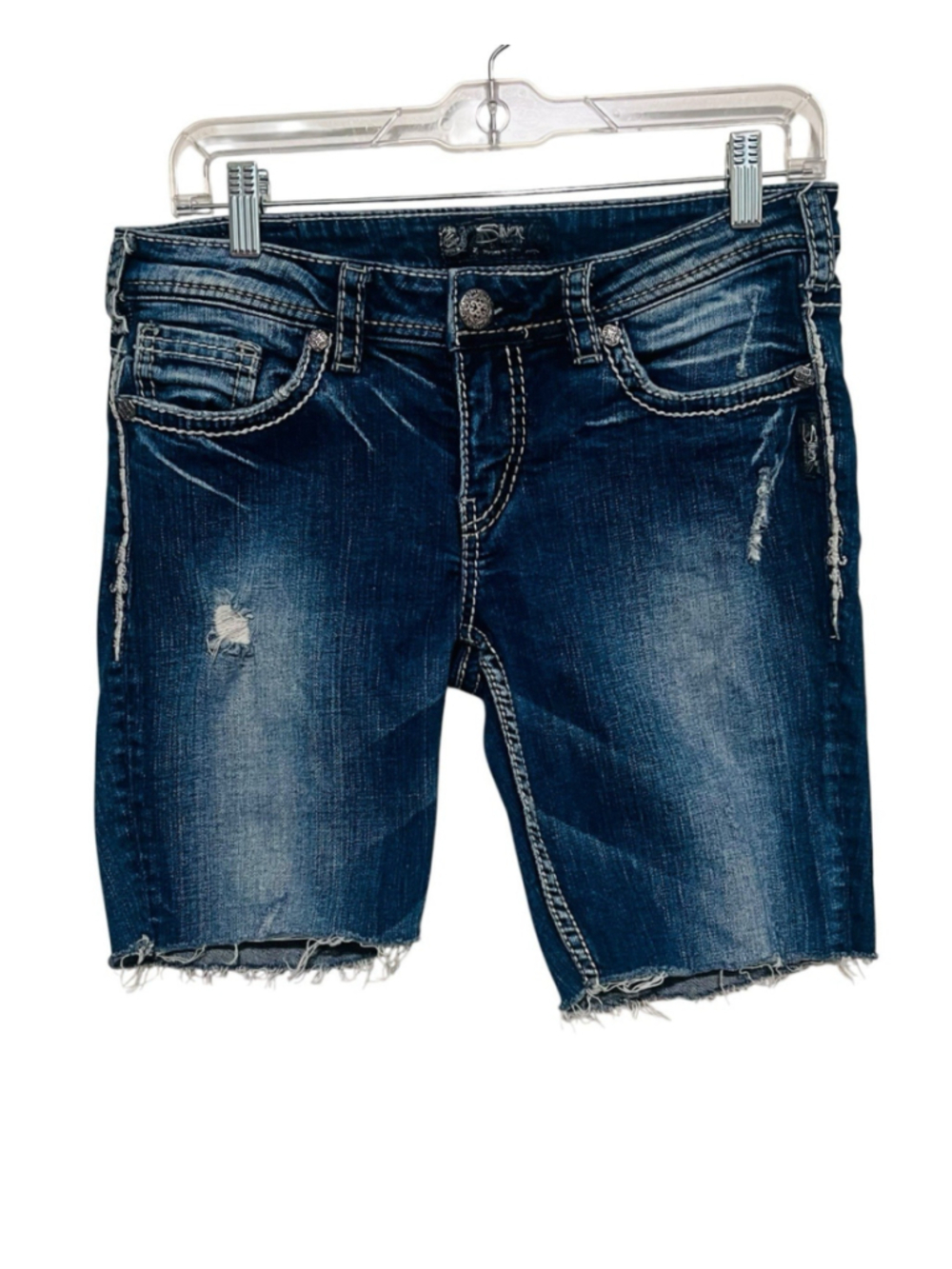 Silver Jeans Aiko Denim Shorts Women’s 29 Distressed Cut Off Raw Hem